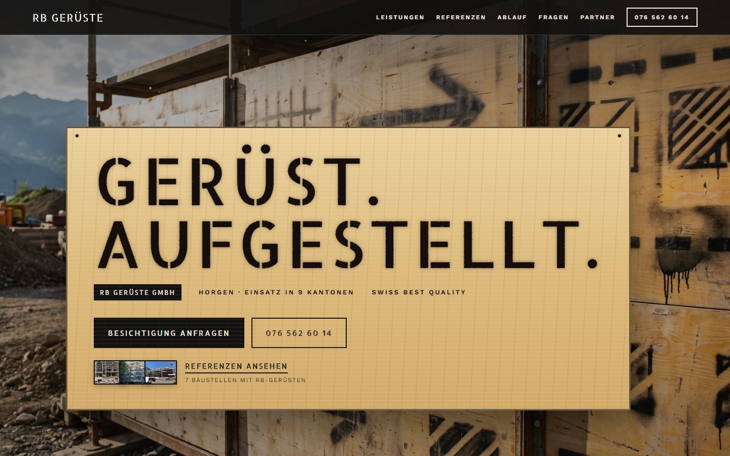 New home page of RB Gerüste, desktop